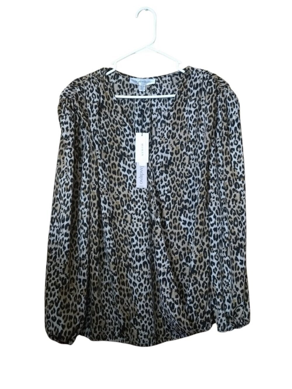 Catherine Malandrino Woman Size 2X Leopard Print Blouse Balloon Sleeve Office